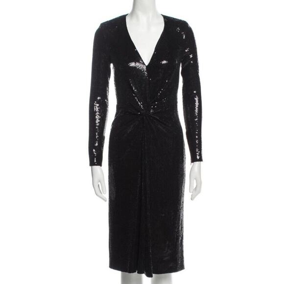 Ralph Lauren Collection Purple Label Black Sequin Cocktail Midi Dress Gown 2 XS - Picture 5 of 8